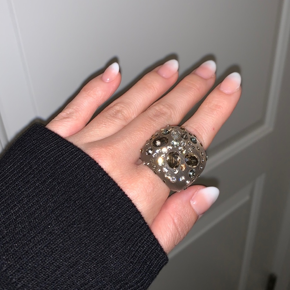 Authentic Alexis Bittar Lucite Multi-Crystal Statement Cocktail Ring